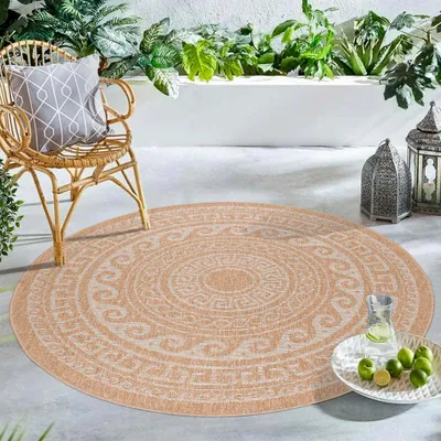 Image de Carpetsale24 Tapis Rond d’Extérieur Imperméable Cuisine Balcon Terrasse Salon Style Naturel Sisal Design Vintage 200 cm rond