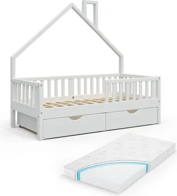Obrázek produktu pro Vitalispa Domečková postel Noemi, 80x160 cm se 2 zásuvkami a matrací, Bílá