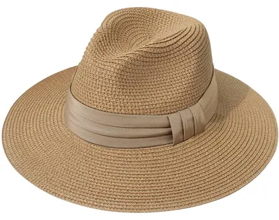 Produktbild von Damen Panama Hut Breiter Krempe Stroh Sommer Fedora Rollbar UV Sonnenhut UPF 50+ Khaki