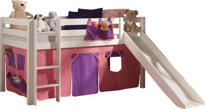 Produktbild von Spielbett >PINO< in Kiefer massiv weiß lackiert - 210x114x218 (BxHxT)