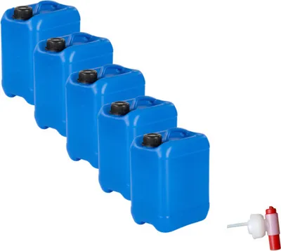Produktbild von 5x 5 Liter Kanister Wasserkanister Campingkanister Farbe blau DIN45 + 1x Hahn (5x5knb45+1xH.45)