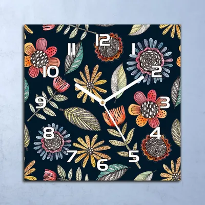 Produktbild von Deko Glasuhr Wanduhr 30x30 Blumen Farbenfroh Quarz Küchenuhr Bürouhr