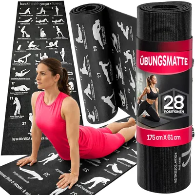 Image de Omgoods - Tapis de yoga antidérapant - Tapis d'entraînement épais, 175 cm x 61 cm x 3 mm - Écologique - Livré avec une sangle de transport - Adapté pour le yoga, le Pilates et la fitness - Tapis de fitness