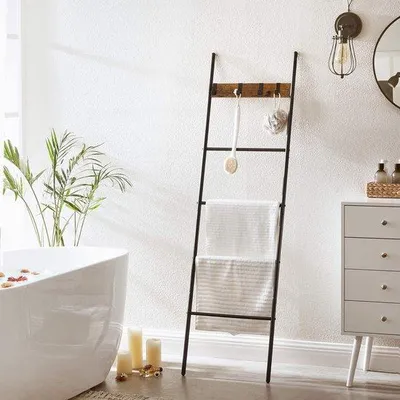 Zdjęcie produktu dla Rustykalna drabina pięciostopniowa, 44 x 160 cm, stal, brązowo-czarna