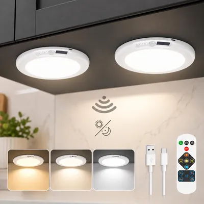 Productafbeelding van Bewegingsmelderlamp met batterij, 4200mAh, plafondsensorlamp, plafondlamp voor binnen, 3 modi, geschikt voor kelder, hal, garage, trap, balkon, kast. LED-batterijlamp, 19 cm