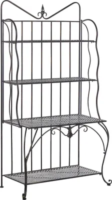 Produktbild von BELIANI Gartenregal aus Eisen mit 4 Ablageflächen in Schwarz klappbar zeitlose Verzierungen Gartenmöbel Gartenschrank Pflanzenregal Terrasse Balkon