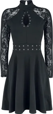 Produktbild von Gothicana by EMP Damen schwarzes kurzes Kleid mit Spitzenärmeln und Ösen M