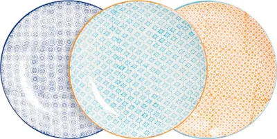 Produktbild von Nicola Spring handbedruckte Essteller – 25,5 cm – 3 Farben – 6er-Pack