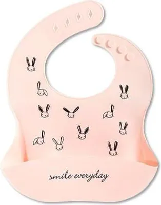 Immagine prodotto di Bavaglino flessibile in silicone con coppa, bavaglino con tasca, morbido, impermeabile, lavabile, rosa coniglio
