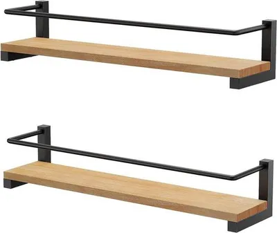 Produktbild von Holz-Spicerack in 2-teiligem Set Wandmontagefach für Kräuter Gefäße Kochgeschirr Lagerung 40x9x7cm