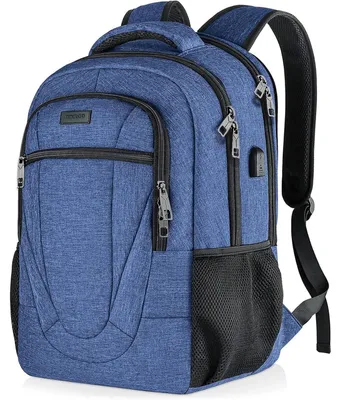 Immagine prodotto di Zaino da trekking unisex, 17,3 pollici, con tasca porta laptop e porta USB, colore blu, impermeabile