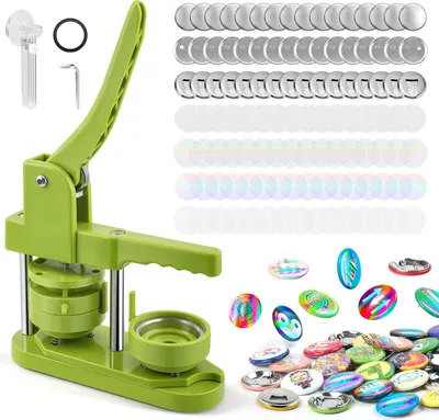 Produktbild von 58 mm Buttonmaschine - Button Maker - Stanzpresse - Ergonomischer Griff - 100 Buttonteile - DIY Set - Grün