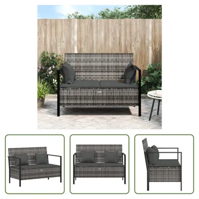 Produktbild von The Living Store Gartenbank 2-Sitzer mit Kissen Grau Poly Rattan