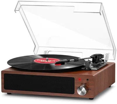 Produktbild von Unyqoos® Vintage Vinyl-Plattenspieler aus Naturholz mit Bluetooth, 2×3 W Stereo-Lautsprechern, 33/45/78 U/min, automatische Stopp-Funktion & Staubhaube