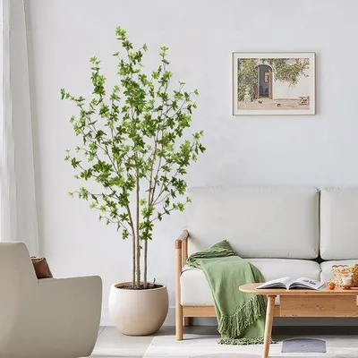 Obrázok produktu pre Unyqoos® Umelá rastlina Enkianthus 180 cm s realistickými listami v bielom kvetináči pre domácnosť a kanceláriu