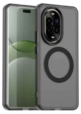 A smartphone case with a magnetic ring is shown on a light gray background.