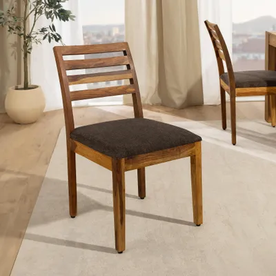 Produktbild von riess-ambiente Stuhl MAKASSAR braun stone finish graubraun massives Sheeshamholz Strukturstoff