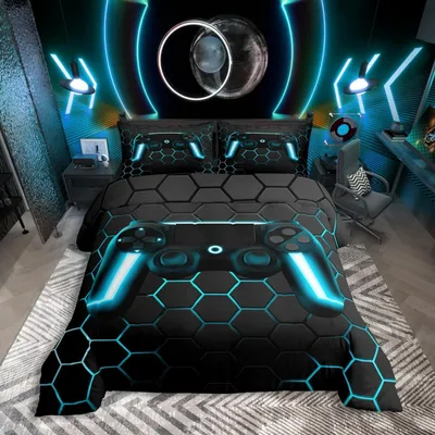 Produktbild von Bettwäsche Set 155x220 cm 2-teilig Mikrofaser Gaming Controller Geometrisch