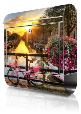Zdjęcie produktu dla Skrzynka na listy ze stali nierdzewnej firmy banjado, z przegródką na gazety, motyw Amsterdam, duża, designerska skrzynka na listy, nierdzewna, otwór na listy formatu A4 [BKGE2 12683]