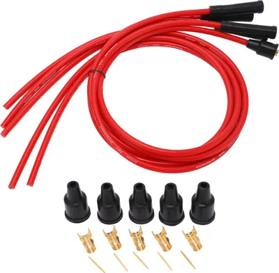 Image de Kit de bougies d'allumage et de câbles d'allumage, rouge, en silicone haute performance, 1 mètre, pour automobiles à 4 cylindres, 8 mm