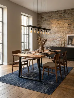 Produktbild von Esszimmertisch 200x100x76 cm Akazie Massivholz / Metall Esstisch Baumkante, Küchentisch Massiv mit Trapezbeinen in Schwarz, Holztisch Speisetisch Esszimmer Rechteckig