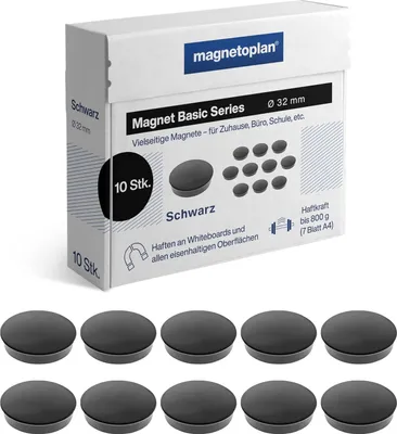Produktbild von magnetoplan Rundmagnet "Basic" 32 mm schwarz 10 Magnete