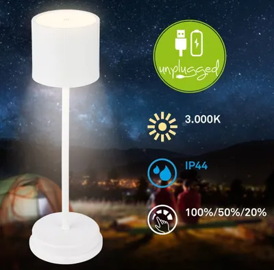Image de Briloner Sigo LED Lampe de table sans fil IP44, Variable, tactile, sans fil, protection contre les projections d'eau, blanc, Ø12,5 x 39,5 cm