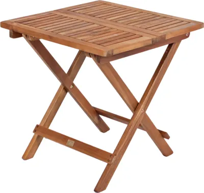 A wooden folding table on a white background.