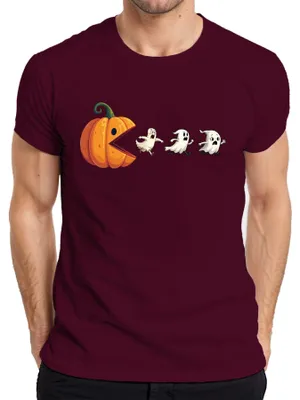 Produktbild von Halloween Kürbis Pacman Geister Party Lustig Cartoon Geschenk Herren T-Shirt, Burgundy, XXL