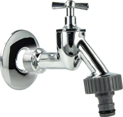 Produktbild von tecuro Auslaufventil 3/4 Zoll, Knebeloberteil, Steckkupplung, Wandrosette - Messing hochglanzverchromt