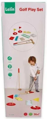 Produktbild von Minigolf Set, aus Holz, Spielzeug für Kinder ab 3 Jahren - Komplettes Kinder-Golfset: 2 Golfschläger, 2 Golfbälle, 2 Fahnenlöcher, 5 Holzhindernisse - Kinderspiel: Minigolf für Heim und Garten