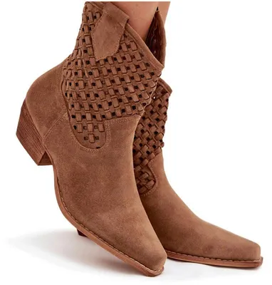 Zdjęcie produktu dla Ażurowe Botki Damskie Na Obcasie Camel Ferissa 37