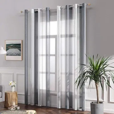 Produktbild von Famanu transparente Vorhänge mit Leinenlook - Set von 2 Stück, 140 x 225 cm