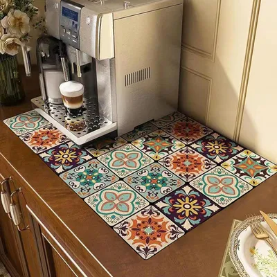 Produktbild von Trockenmatte – Schnelltrocknend – Super saugfähig – Rutschfest – Für Geschirr, Kaffeemaschine, Küche, Haustiere und Spüle – 40 x 50 cm