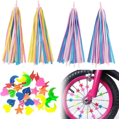 Zdjęcie produktu dla Frędzle rowerowe 2 pary, 36 kolorowych koralików, 27 cm, do kierownicy i szprych roweru
