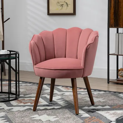 Produktbild von SUGIFT Polstersessel Lesesessel mit Samtoptik, Sessel Wohnzimmer Loungesessel in Muschelform Relaxsessel mit Holzbeine, Polsterstuhl für Schlafzimmer
