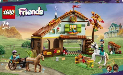 Image de LEGO 41745 Friends Stable Autumn, une écurie jouet avec 2 figurines de chevaux, un ensemble de briques avec des animaux et des mini-poupées, des cadeaux de Noël pour un garçon et un passionné de chevaux et d'équitation
