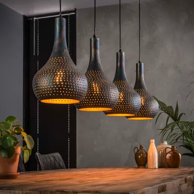 Produktbild von Hoyz - Hängelampe Punch Cone - 4 Lampen - Schwarzbraun - 130x25x150