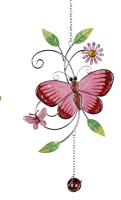 Produktbild von Deko Hänger Schmetterling HARMONIE in Tiffany Optik pink L. 34cm Acryl Formano