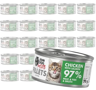 Zdjęcie produktu dla John Dog for Cats Mokra Karma Dla Kociąt Filety Z Kurczaka I Łososia 24x70g