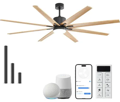 Produktbild von AIORBER 76 Zoll Deckenventilator mit Licht Smart App Alexa leise dimmbar Holzflügel Timer Wohnzimmer Loft Schwarz