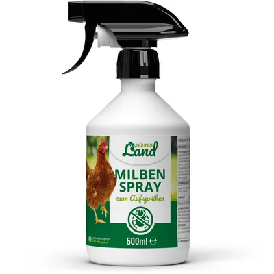 Produktbild von HÜHNER Land Milben Spray für Hühner 500ml – Gegen Milben & Parasiten, Milbenspray Milben Stop, Milbenmittel als Umgebungsspray & Kontaktspray, zur Vorbeugung & bei akutem Befall