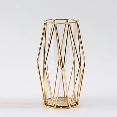 Produktbild von Goldene Glasvase mit Metallhalter für Pampasgras und Blumen 28cm