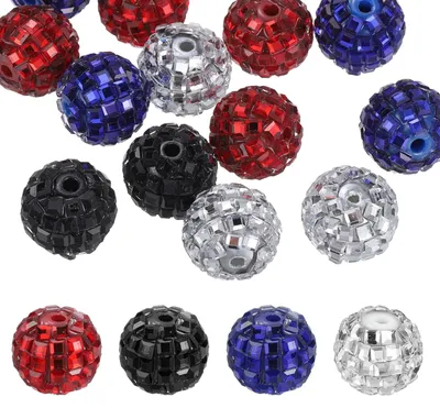 Disco-Ball-Kugeln, 20 Stk., 16 mm, Acryl, Schwarz/Weiß/Rot/Blau