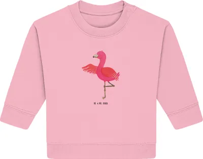 Produktbild von Mr. & Mrs. Panda Organic Baby Pullover Flamingo Yoga 24. - 36. Monat - Baumwolle Pink - Geschenk, Urlaub, Rosa, Entspannt, Yogi, Bullover