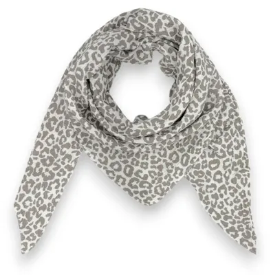 Immagine prodotto di Tessuto di mussola di cotone Damen, motivo leopardato, 195x72 cm, prodotto in Italia (bianco e grigio)