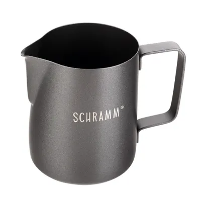 Produktbild von Schramm® Milchkännchen Milchkanne in schwarz oder grau  Edelstahl 350ml Milch aufschäumen Krug Aufschäumkännchen mit Baristastift, Farbe:schwarz