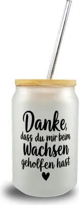 Produktbild von Dankeschön Trinkglas mit Bambusdeckel mit Herz und Spruch