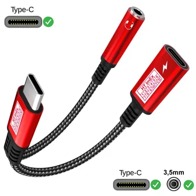 Produktbild von Rot - USB C Audio Adapter AUX Kabel 3,5mm Klinke Kopfhörer Stecker für Samsung Galaxy A23 5G, S25 Ultra
