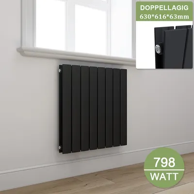 Produktbild von ELEGANT Design Flach Heizkörper Paneelheizkörper Horizontal Seitenanschluss 630x616mm Anthrazit Doppellagig Flachheizkörper ohne Heizstab